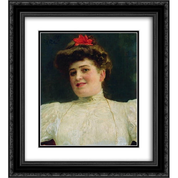 Ilya Repin 2x Matted 20x24 Black Ornate Framed Art Print 'Portrait of a Woman (Olga Shoofs)'