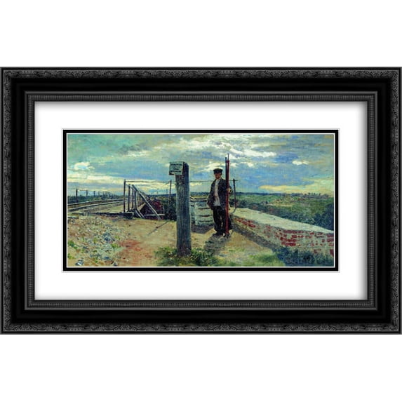 Ilya Repin 2x Matted 24x18 Black Ornate Framed Art Print 'Railway guard. Hotkovo. '
