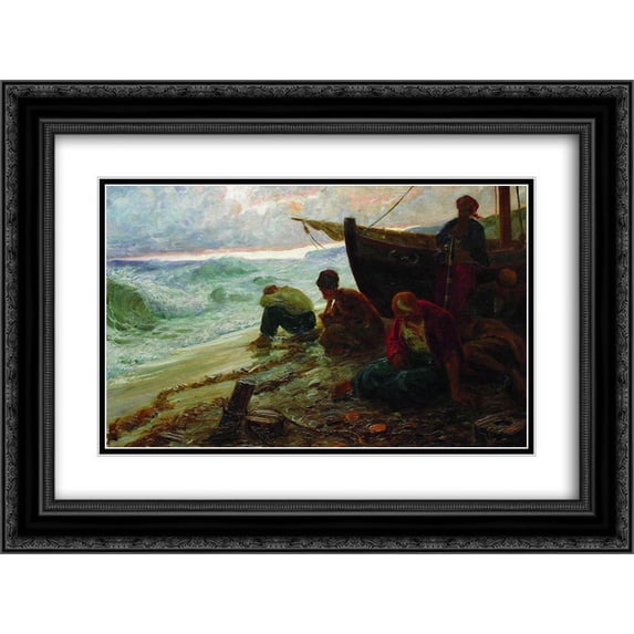 Ilya Repin 2x Matted 24x20 Black Ornate Framed Art Print 'End of the Black Sea freedom'
