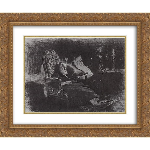 Ilya Repin 2x Matted 24x20 Gold Ornate Framed Art Print 'Death of Fedor Chizhov '