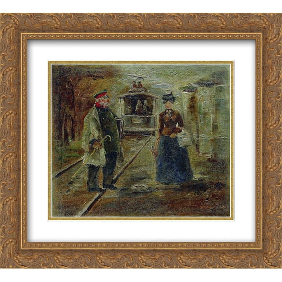Ilya Repin 2x Matted 24x20 Gold Ornate Framed Art Print 'On the platform of the station. Street scene with a receding carriage'