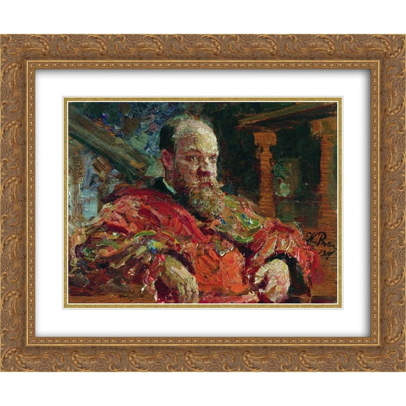 Ilya Repin 2x Matted 24x20 Gold Ornate Framed Art Print 'Portrait of N.V. Delyarov'