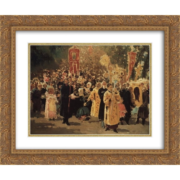 Ilya Repin 2x Matted 24x20 Gold Ornate Framed Art Print 'Religious procession in an oak forest. Appearance of the icon'