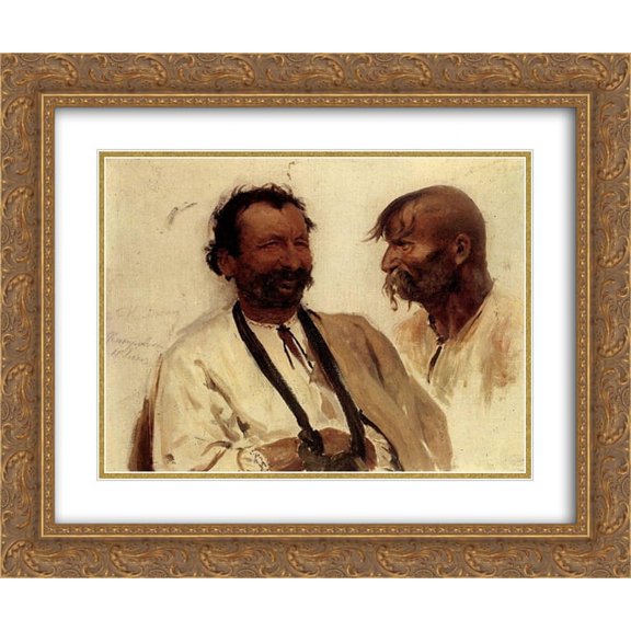 Ilya Repin 2x Matted 24x20 Gold Ornate Framed Art Print 'Two Ukrainian peasants'