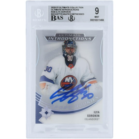 Ilya Sorokin New York Islanders Autographed 2020-21 Upper Deck Ultimate Collection Introductions #UI-6 Beckett Fanatics Witnessed Authenticated 9/10 Rookie Card - Fanatics Authentic Certified