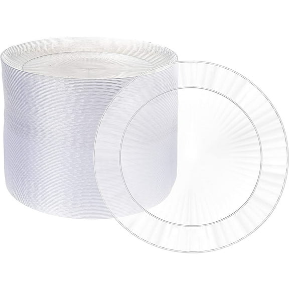 Ilyapa 100 Fancy Clear Plastic Plates, 6 Inch - Premuim Disposable Plastics for Party or Wedding