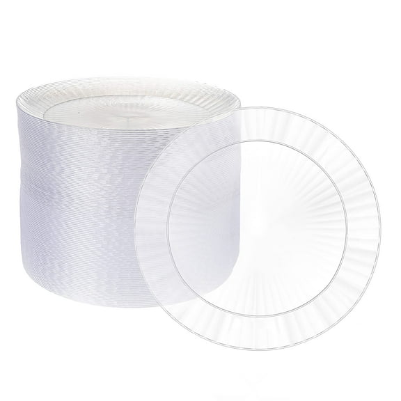 Ilyapa 100 Fancy Clear Plastic Plates, 7 Inch - Premuim Disposable Plastics for Party or Wedding