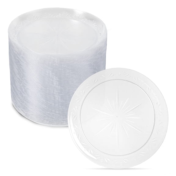 Ilyapa 100 Pack 6 Inch Disposable Dessert Plates, Plastic Clear Party Plate Sets