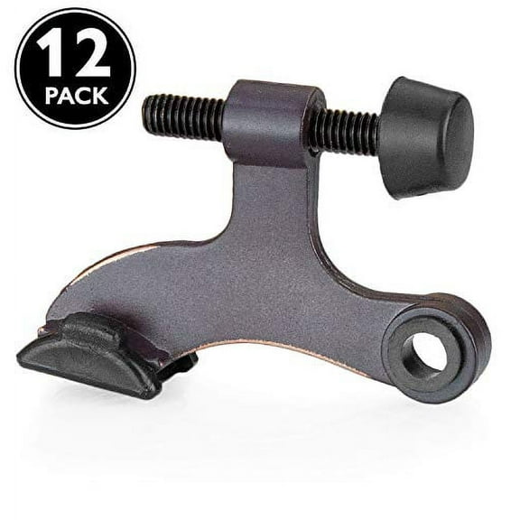 Ilyapa 12 Pack Hinge Pin Oil Rubbed Bronze Door Stops -2-1/2" x 1-3/4",with Black Rubber Bumper Tips