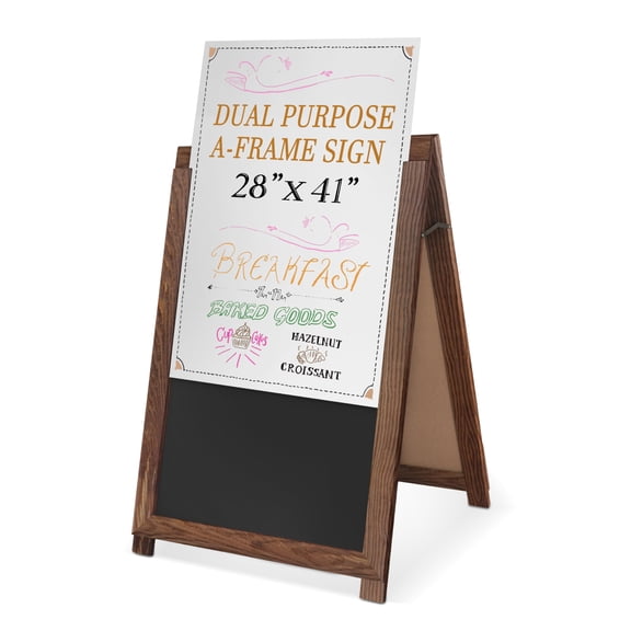 Ilyapa 2 in 1 A Frame Sign Holder and Chalkboard Easel - Dual Sided Magnetic Chalk Board - Display for Businesses Outdoor - 28x41 - Barnwood Brown