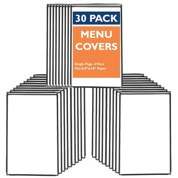 Ilyapa 30 Pack of Menu Covers 8.5 x 14 Inch Paper - Single Page, 2 View, Double Stitched Sleeves 8.5 x 14 Inches, Two Clear Viewing Surfaces