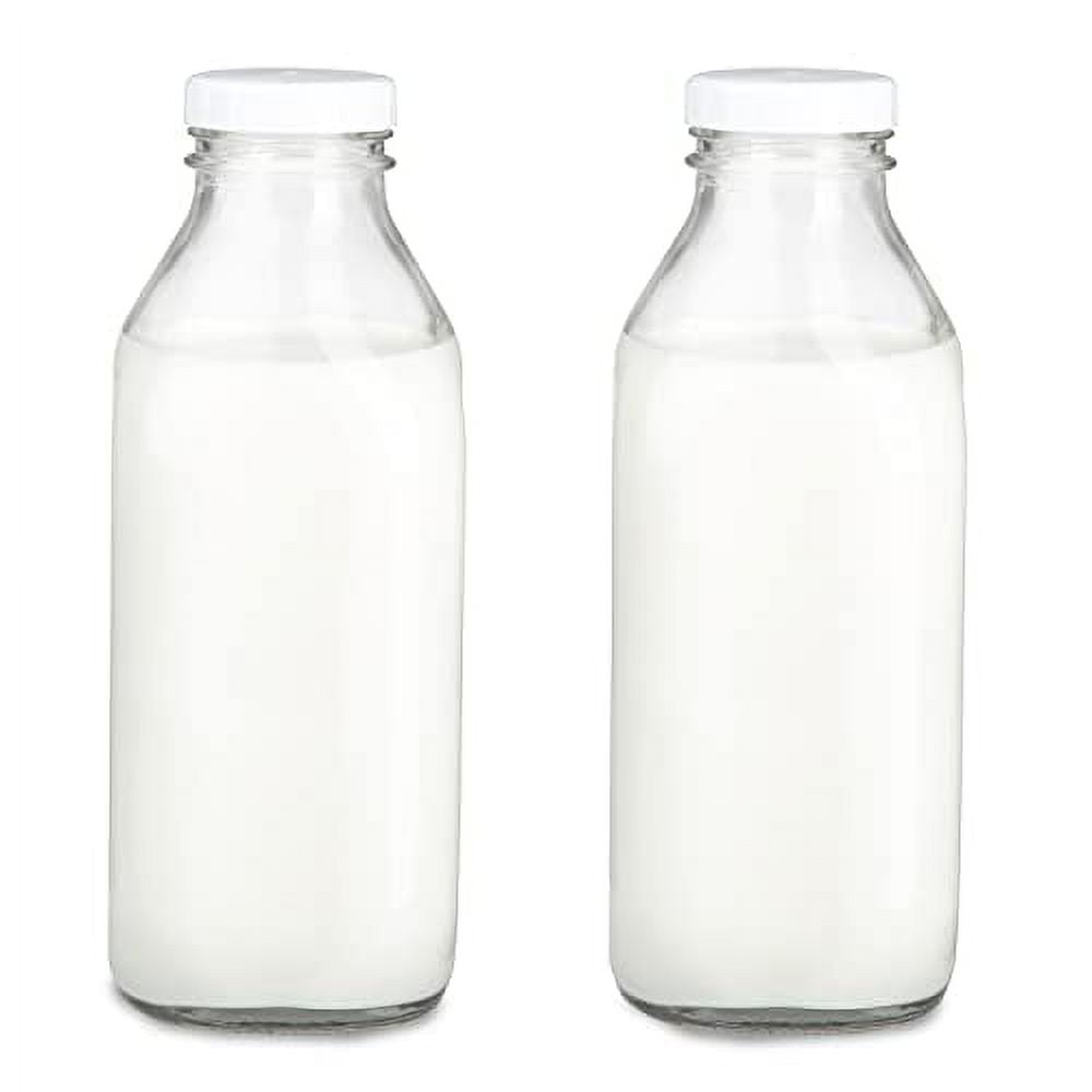 Estilo Dairy Reusable Glass Milk Bottles with Metal Lids, 33.8 Oz., Set of  4. 