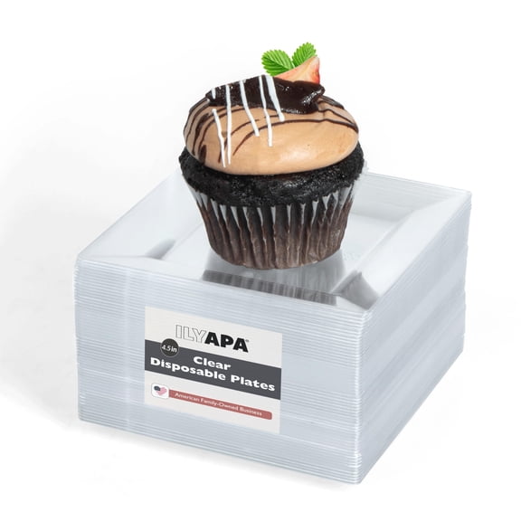 Ilyapa 50 Pack 4.5 Inch Disposable Dessert Plates, Plastic Clear Party Sets for 50 Guests, Clear Appetizer, Cake Plates 4.5", Party & Dinner Accessories, Square