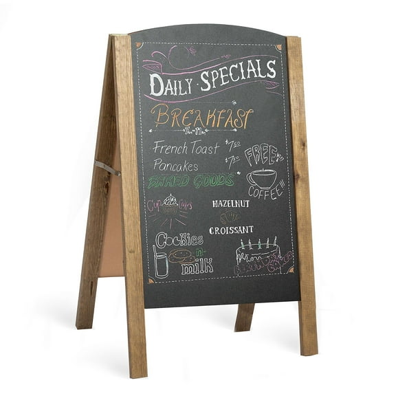Ilyapa A-Frame Chalkboard Sidewalk Sign - 20 x 30 inches, Rounded Top Folding Standing Sandwich Sign - Menu Display for Restaurant, Business, Weddings