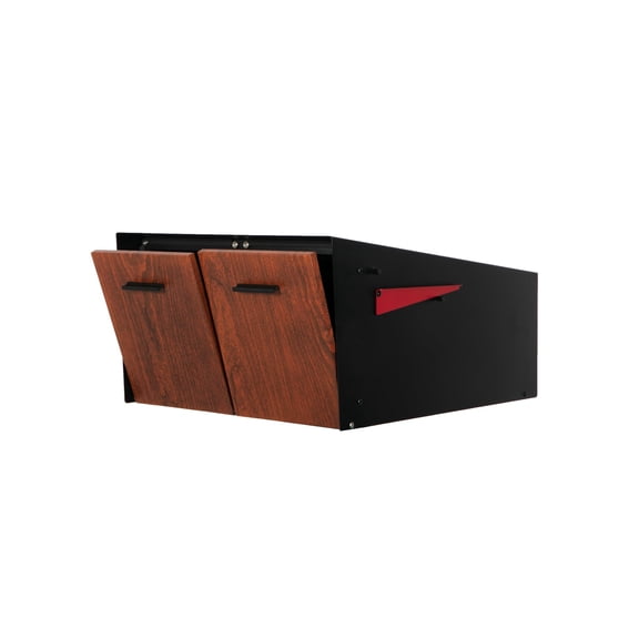 Ilyapa Black Double Mailbox, Post Mount Mailboxes for Outside- Two Sided Mail Box for 2 Houses with Standard Single Mounting, Door Numbering Kit, Outdoor All Weather with Magnetic Doors
