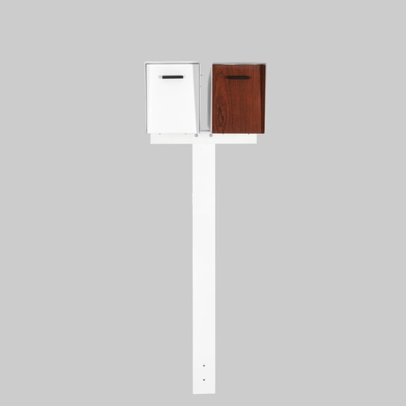 Ilyapa Double Mailbox Post for Outside - 43x4x4 inch White Metal Dual Mailboxes Post for Outside with Universal Mounting Bracket Plate for 2 Mailboxes
