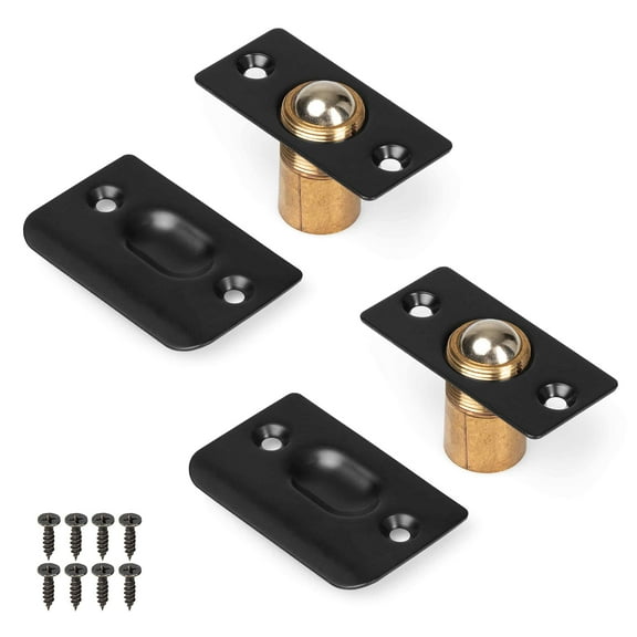 Ilyapa French Door Ball Catch - 2 Pack Black Closet Door Adjustable Screw in Ball Catch Latch for Kitchen Pantry, Laundry Room, Mud Room