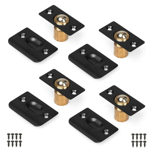 Ilyapa French Door Ball Catch - 4 Pack Black Closet Door Adjustable Screw in Ball Catch Latch for Kitchen Pantry, Laundry Room, Mud Room