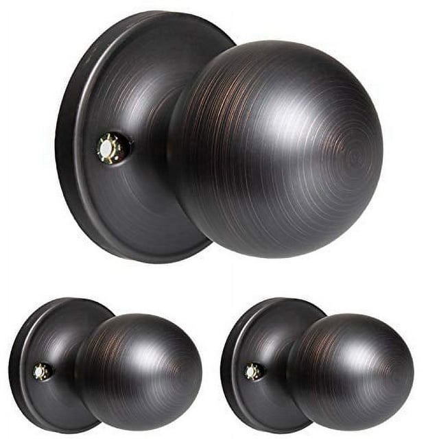 Ilyapa Half Dummy Door Knob for Hall/Closet or French Doors - Ball, Oil Rubbed Bronze Interior Keyless Non Turning Round Door Handle, Oil Rubbed Bronze, 3 Pack