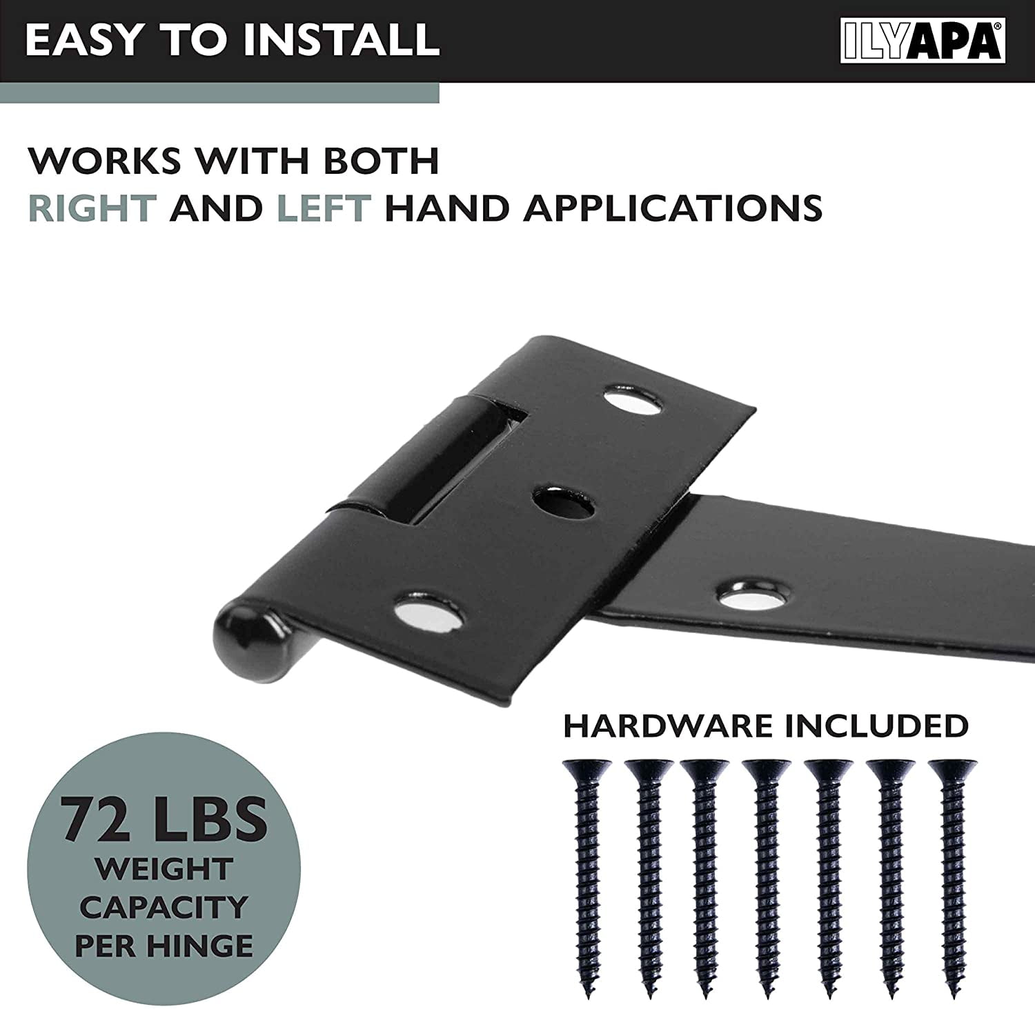 Ilyapa Heavy Duty Gate Hinges, 6 Pack 10 Inch Outdoor T Strap Hinges
