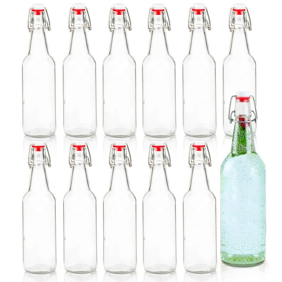 Ilyapa Ilyapa 12oz Clear Glass Beer Bottles for Home Brewing - 12 Pack with Flip Caps for Beer Bottling