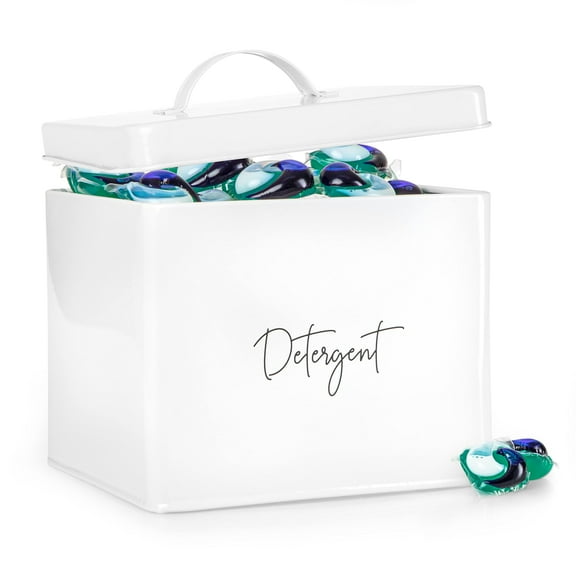 Ilyapa Laundry Pods Container - Pod Holder, Detergent Organizer, Galvanized Dishwasher Pods Container, White Farmhouse Pod Storage for Kitchen, Laundry Room