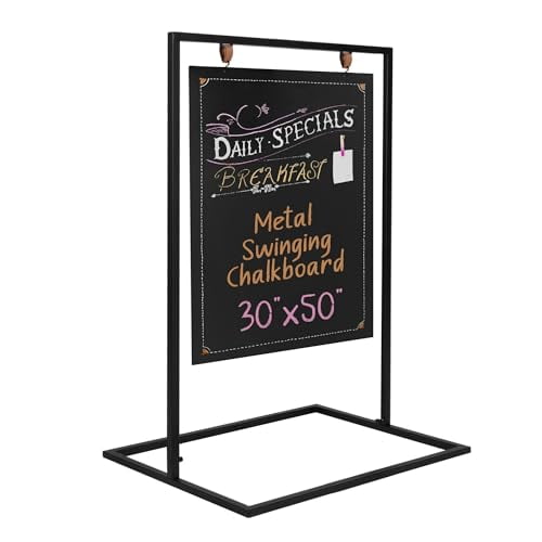 Ilyapa Metal Double Sided Swinging Chalkboard Sign - 30x50 Inch Magnetic Sidewalk Sign - A Frame Chalkboard Alternative Menu Board for Restaurant