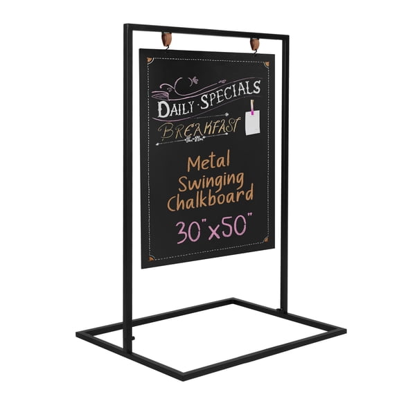 Ilyapa Metal Double Sided Swinging Chalkboard Sign - 30x50 Inch Magnetic Sidewalk Sign - A Frame Chalkboard Alternative Menu Board for Restaurant