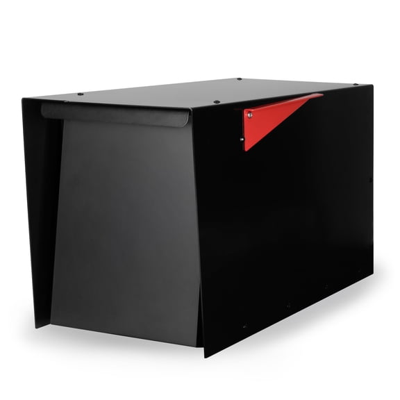 Ilyapa Modern Mailbox for Post Mount - Black with Black Door Heavy Duty Powder Coated Steel, Waterproof Letter Box for Curbside Parcels, Corrosion Resistant with Recessed Magnetic Close Door, Large