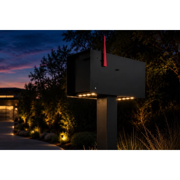 Ilyapa Modern Mailbox Post Mount With Solar Light - 21x8x10 Inch Black Metal Mailboxes for Outside with Light for Address Sign or House Number