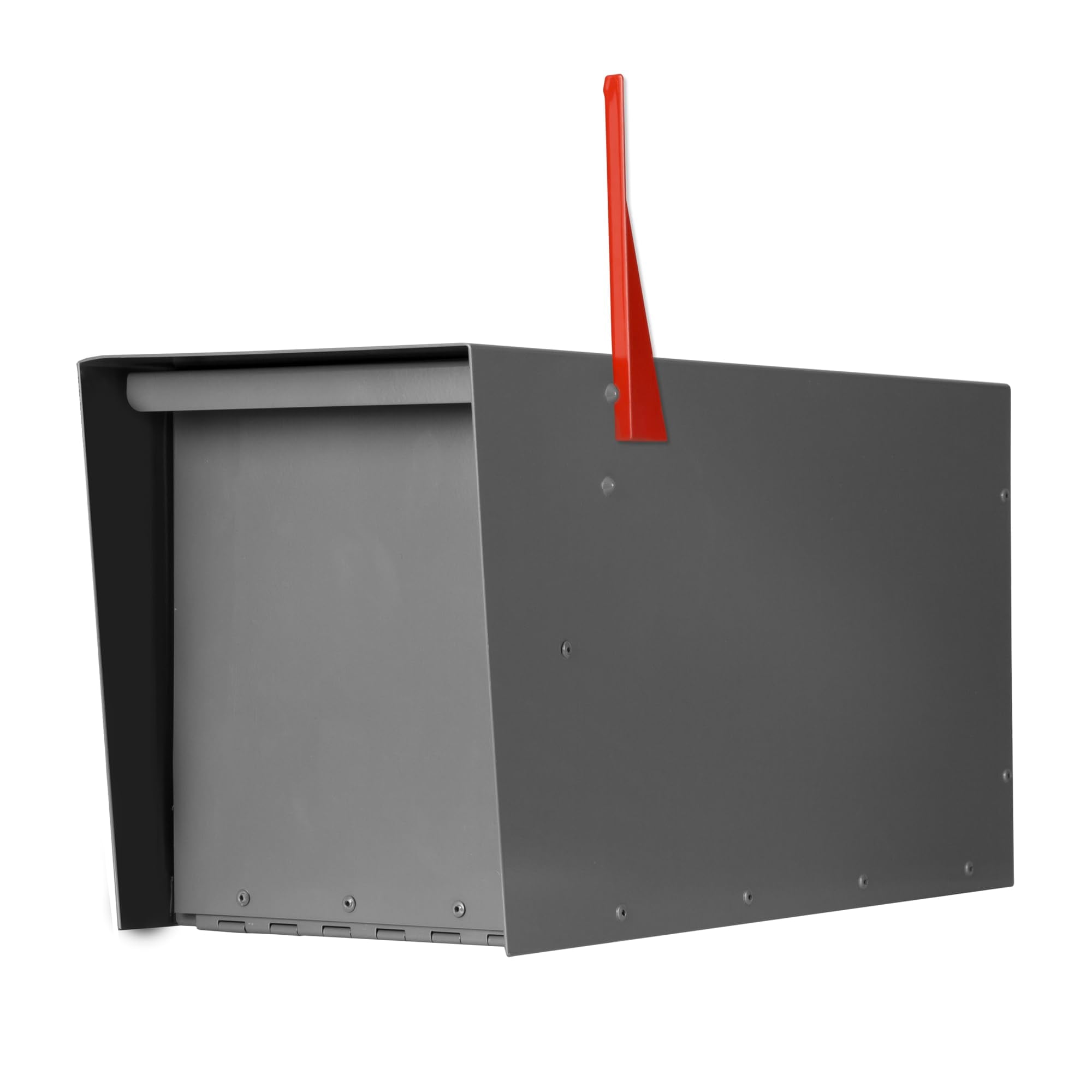 Ilyapa Modern Mailbox for Post Mount - Gray with Gray Door Powder Coated Steel, Waterproof Letter Box for Parcels, with Recessed Magnetic Close Door
