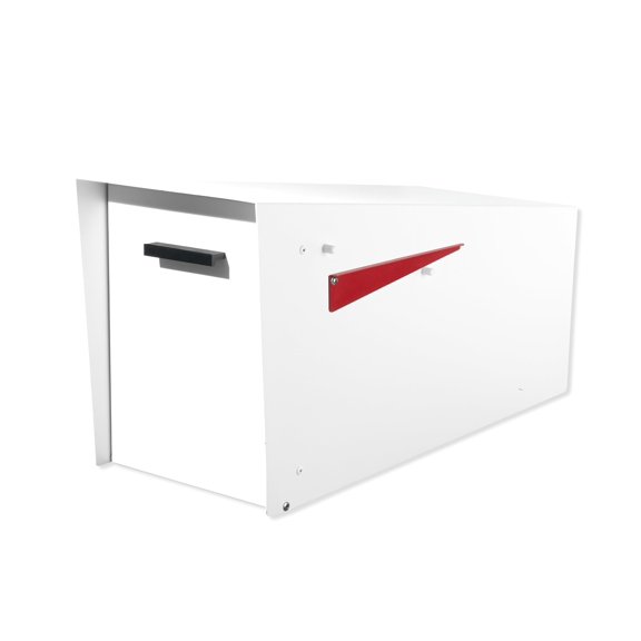 Ilyapa Large Modern Mailbox for Outside - White, Angled - Post Mount