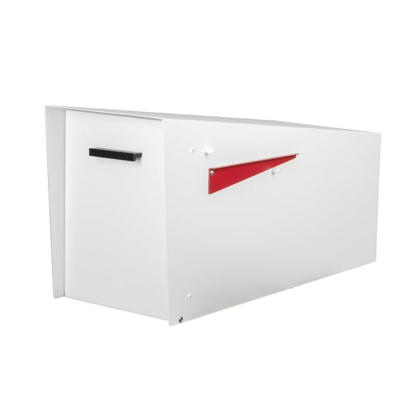 Ilyapa Modern Mailbox with Angle Design Post Mount - White Powder Coated Metal Mailbox - Waterproof for Curbside Parcels, with Magnetic Close Door