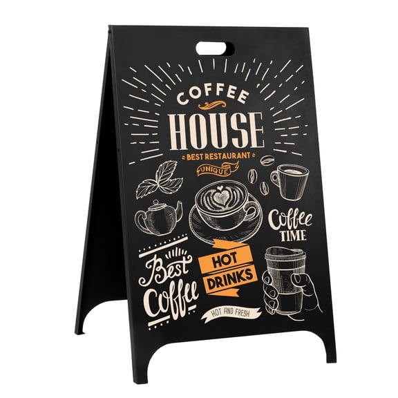 Ilyapa Modern All Metal Double Sided A Frame Chalkboard Sidewalk Sign - 24 x 38 inch Magnetic Chalk Menu Board Restaurant & Vendor Display Supplies