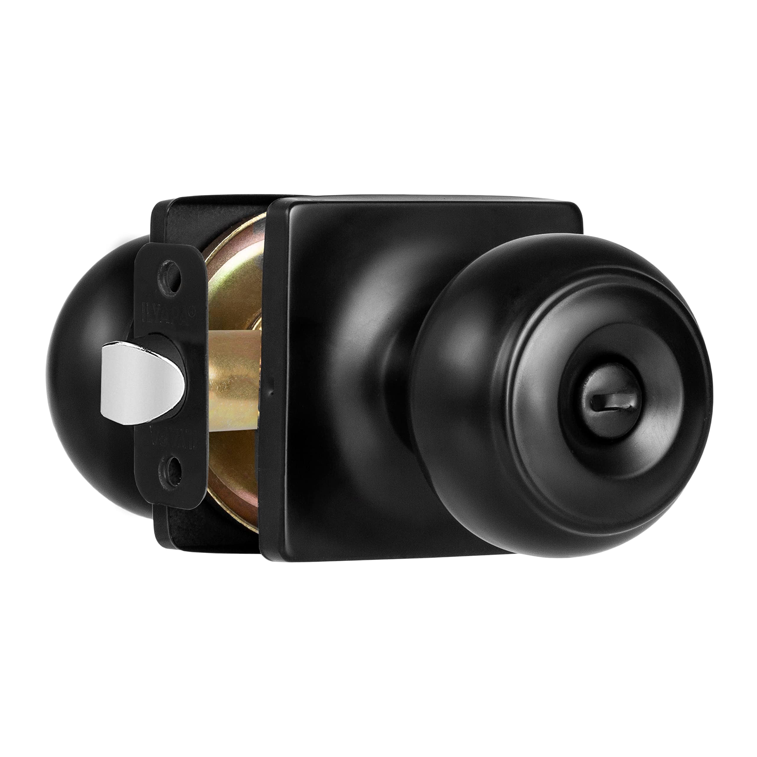 Ilyapa Privacy Door Knob, Bathroom or Bedroom Door Knobs with Lock, Modern Short, Black Knobs Interior Keyless Turn Thumb Locking Round Handle, Black 10 Pack