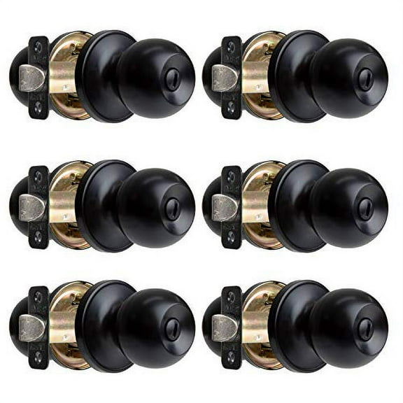 Ilyapa Privacy Door Knob for Bed/Bath - Ball, Matte Black Interior Keyless Turn Thumb Locking Round Door Handle, Matte Black, 6 Pack