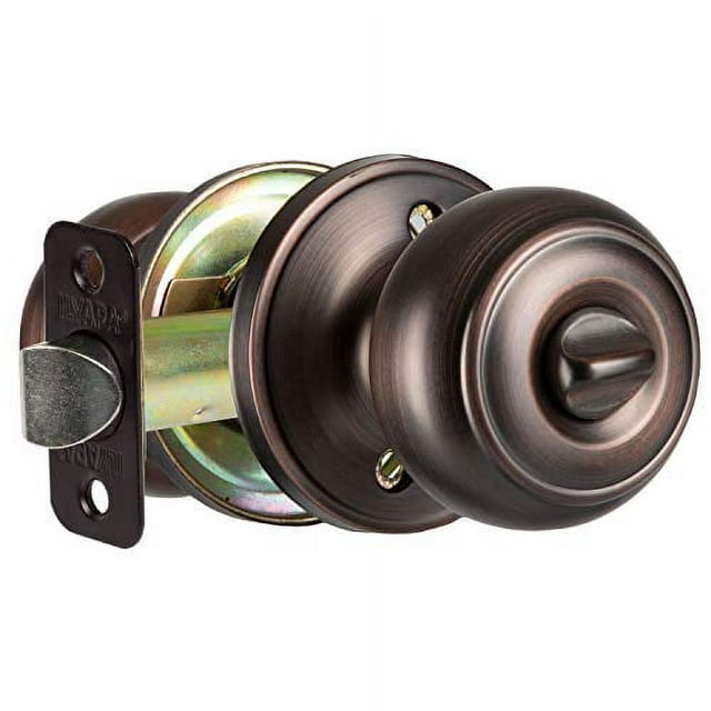 Ilyapa Privacy Door Knob for Bed/Bath - Colonial, Oil Rubbed Bronze Interior Keyless Turn Thumb Locking Round Door Handle, Oil Rubbed Bronze