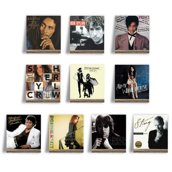 Ilyapa Record Display Wall Mounted Shelf, 10 Pack- Barnwood Wooden Record Holder