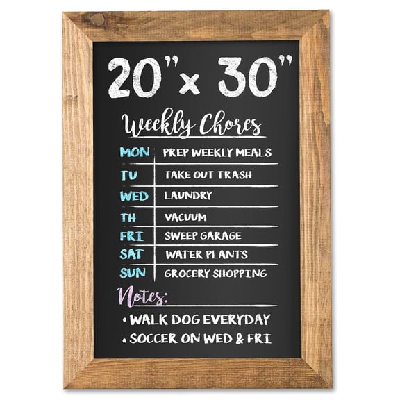 Ilyapa Rustic Wooden Magnetic Kitchen Chalkboard Sign - 20x30 Inch Brown Framed Wall Hanging Chalk Board for Farmhouse Decor, Wedding, Restaurant Menu