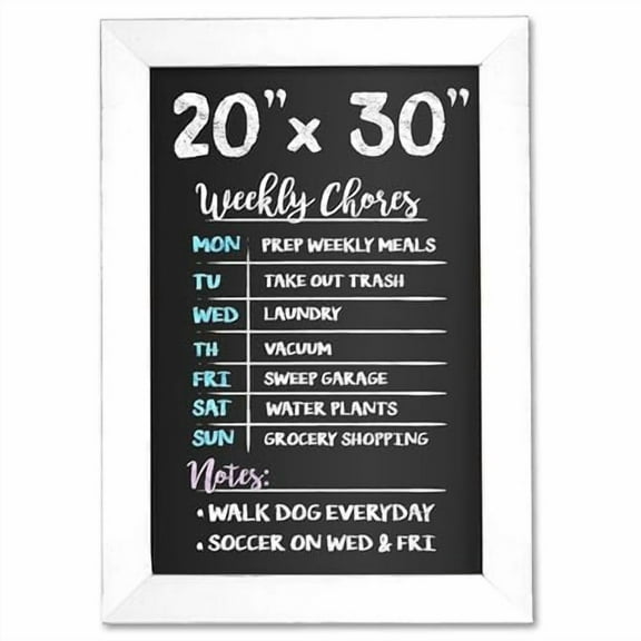 Ilyapa Rustic Wooden Magnetic Kitchen Chalkboard Sign - 20x30 Inch White Framed Wall Hanging Chalk Board for Farmhouse Decor, Wedding, Restaurant Menu