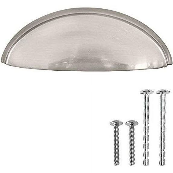 Ilyapa Satin Nickel Kitchen Cabinet Pulls - 3 Inch Hole Center Bin Cup Drawer Handles - 10 Pack of Kitchen Cabinet Hardware - New Design ?