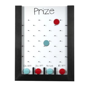 Ilyapa Tabletop Plinko Board Game - 13x17 Inch Portable Prize Drop Plinko Board for Events and Trade Show - Penny Drop Game Includes 8 Coin Discs, Wooden A-Frame Whiteboard Sign, Eraser