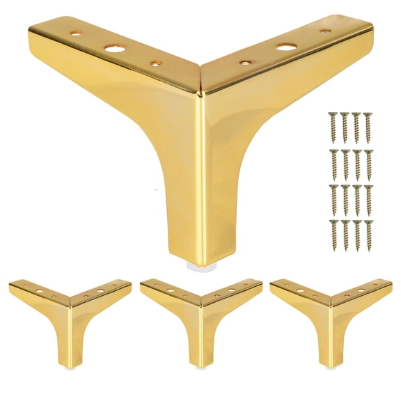Ilyapa Triangular Metal Furniture Feet - Set of 4 Gold Mid Century Modern 4 Inch Heavy Duty Replacement Furniture Leg for Sofas, Chairs, Ottomans, Cabinet