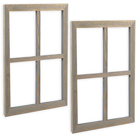 Ilyapa Window Frame Wall Decor 2 Pack - Large 18x22 Inch Rustic Gray Wood Window Pane Country Farmhouse Decorations