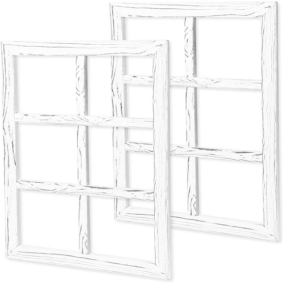 Ilyapa Window Frame Wall Decor 2 Pack - Large 18x22 Inch Rustic White Wood Window 6 Pane Country Farmhouse Decorations