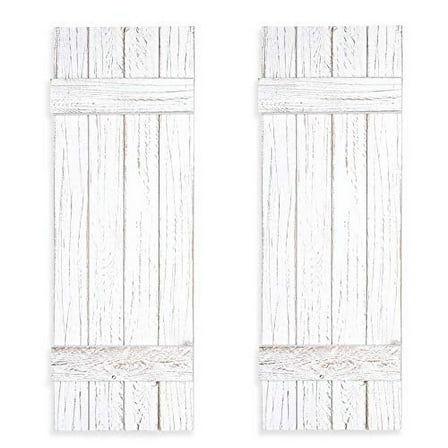 Ilyapa Wood Shutters Wall Decor - Farmhouse Style Weathered White Barn Shutter