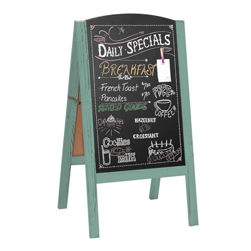 Ilyapa Wooden A-Frame Chalkboard Sidewalk Signs with Rounded Top - 20 x 40 Inches Turquoise Chalkboard - Sturdy Freestanding 20x40 Menu Display Board