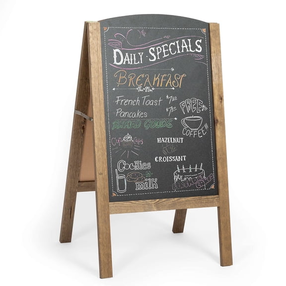 Ilyapa Wooden A-Frame Sign with Rounded Top - 20 x 40 Inches Barnwood Sidewalk Chalkboard Sturdy Freestanding Sandwich Board Menu Display for Restaurant, Business or Wedding