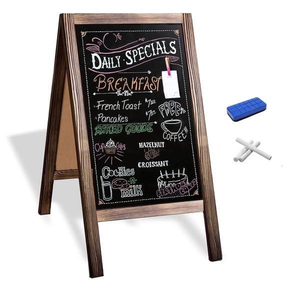 Ilyapa Wooden Sandwich Board Signs Outdoor A Frame Chalkboard Sign with Eraser & Chalk - Magnetic Sidewalk Sign 20x40 - Chalkboard Easel for Restaurant, Business or Wedding
