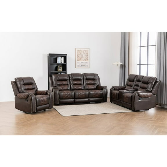 Ilyiano Two Tone Faux Leather 3-PC Livingroom Reclining Set In Brown